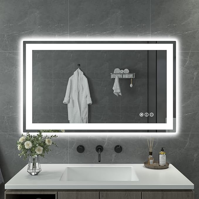 40"x 24" LED Bathroom Mirror with Lights, Anti-Fog, Double Lighting Sources Dimmable, Backlit + Front Lit, Lighted Bathroom Vanity Mirror with 3 Colors, Tempered Glass (Horizontal/Vertical)