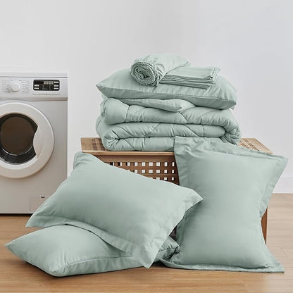 Love's cabin King Size Comforter Set Aqua, 7 Pieces King Bed in a Bag, All Season Bedding Sets with 1 Comforter, 1 Flat Sheet, 1 Fitted Sheet, 2 Pillowcase and 2 Pillow Sham