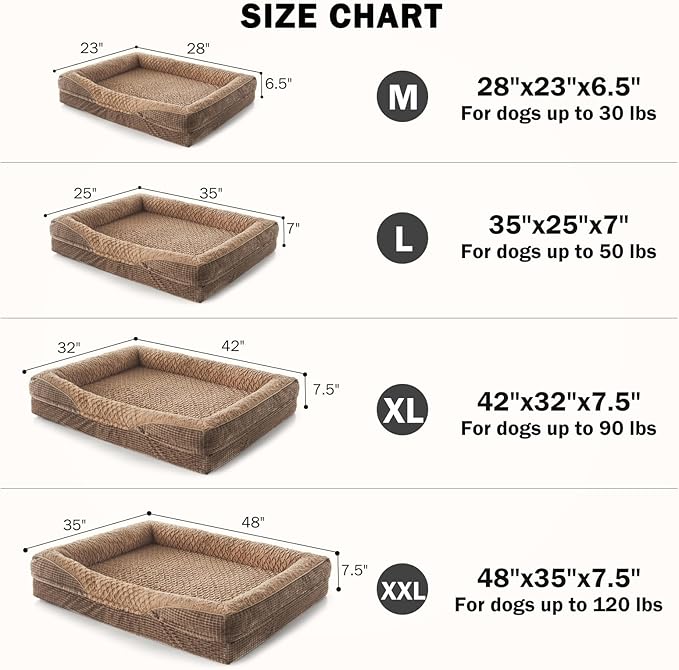 INVENHO Orthopedic Dog Beds Large Sized, XL Washable Egg-Crate Memory Foam Dog Couch with Washable Removable Cover, Waterproof Lining and Nonskid Bottom-Mewly Pet