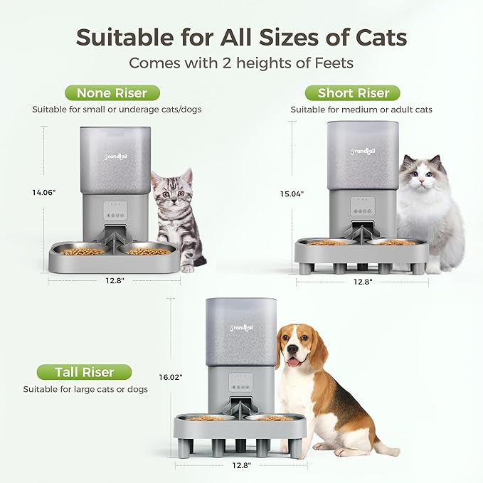 WiFi Automatic Cat Feeder with App - 6L Elevated Smart Food Dispenser for 2 Pets, Programmable 1-10 Meals, 2 Stainless Bowls & Dual Power-Mewly Pet