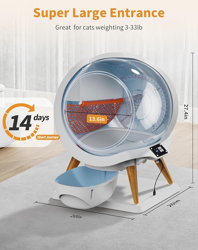 HoneyGuaridan Self Cleaning Cat Litter Box,IPX5 Waterproof Automatic Cat Litter Box,App Control, Odourless, Integrated Safety Protection, Water Rinsable and Easy to Clean, for Multiple Cats (3-33lb)-Mewly Pet