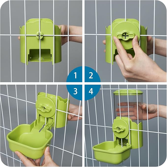 VANNON Small Animal Hanging Automatic Food Dispenser, 35oz Gravity Pet Feeder for Cage, Food Bowl for Rabbit Puppy Cat Ferret Guinea Pig Chinchilla Parrot (Green)-Mewly Pet