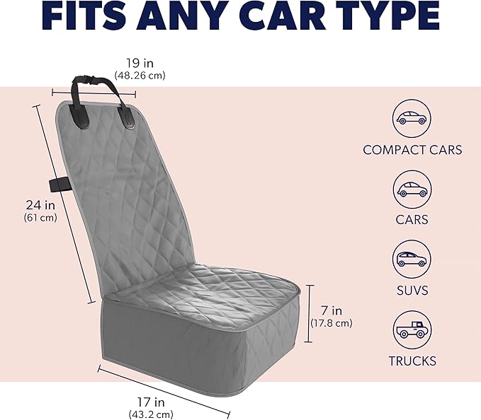 Active Pets Dog Car Seat Cover, Waterproof Front Seat Protector for SUV Truck Sedan, Pet Safety Travel Comfort System with Universal Fit, Grey-Mewly Pet