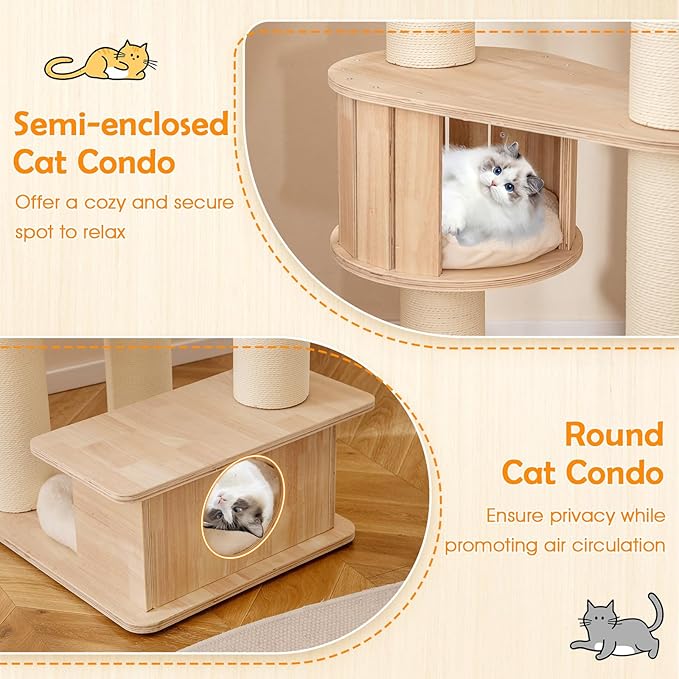 Tangkula 69” Tall Cat Tree, Multi-Layer Wood Cat Tower with Scratching Posts, Perch, Condo, Space Capsule, Hammock, Washable Cushions, Modern Cat Tree Tower for Indoor Cats Large Adult-Mewly Pet