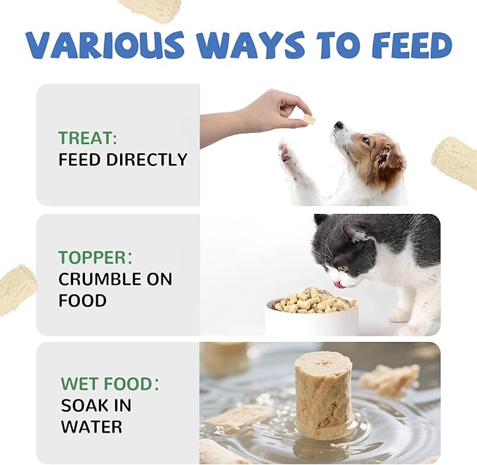 Freeze Dried Raw Dog Food, Chicken & Salmon Recipe Dog Food Topper, High Protein, Rawhide Free, Gluten&Grain Free for Dogs, Cats, 5.3oz-Mewly Pet