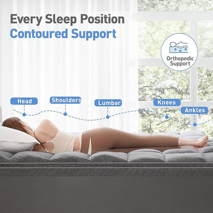 Dual Layer 3 Inch Memory Foam Mattress Topper Queen Size, 2 Inch Cooling Gel Memory Foam Plus 1 Inch PillowTop Mattress Pad Cover, with 8-21 Inch Deep Pocket, Grey