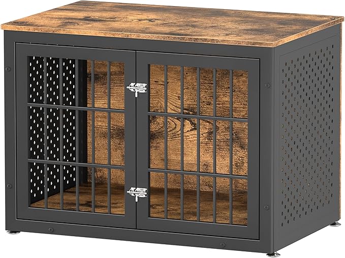 38" Heavy Duty Dog Crate Furniture for Large and Medium Dogs,Wooden Metal Kennel for High Anxiety Dogs, Chew Proof Pet Cage Indoor, Decorative Dog Kennel End Table-Mewly Pet