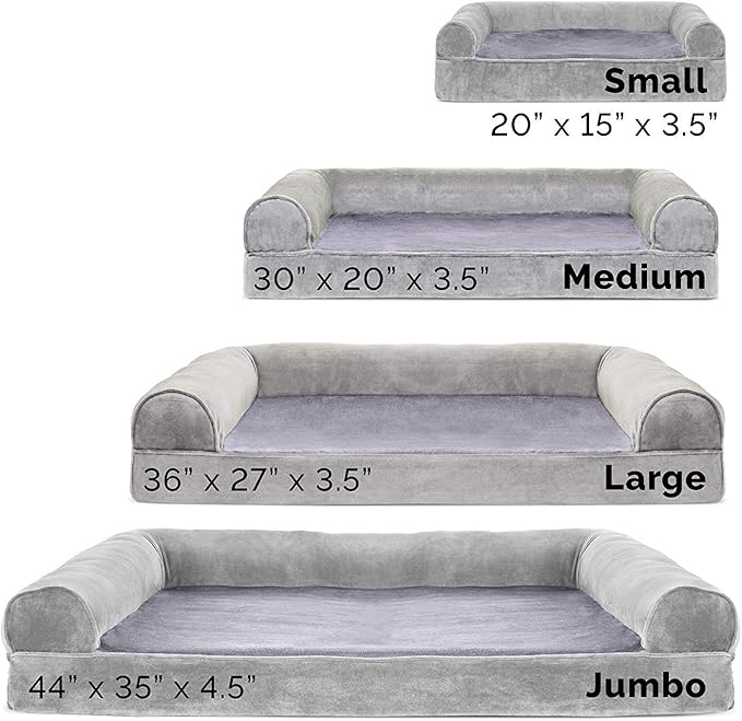 Furhaven Orthopedic Dog Bed for Large Dogs w/ Removable Bolsters & Washable Cover, For Dogs Up to 95 lbs - Faux Fur & Velvet Sofa - Smoke Gray, Jumbo/XL-Mewly Pet