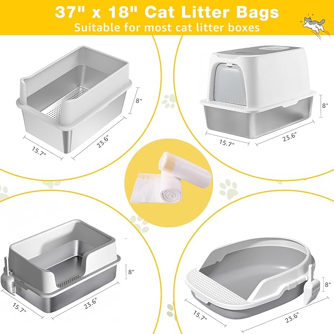 Litter Box Liners 20 Count, 37" x 18" Jumbo 3MIL Thicken Cat Litter Bags Tear Resistant Disposable Cat Litter Liners for XL Stainless Steel Litter Box and Other Suitable Size Litter Box-Mewly Pet