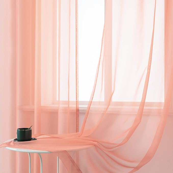 DUALIFE Coral Curtains 84 Inches Long for Living Room Set of 2 Panels Grommet Transparent Coral Sheer Curtains for Bedroom Decor Dining Area Decorations 52x84 Inch Length