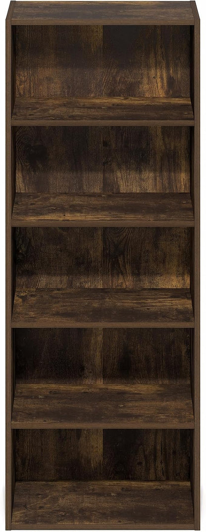 Furinno Basic Book Shelf, 5-Tier Bookshelf, Cube Storage Organizer Bookcase with Open Shelf, 11 x 17 x 44, for Living Room, Bedroom, Home Office, Amber Pine