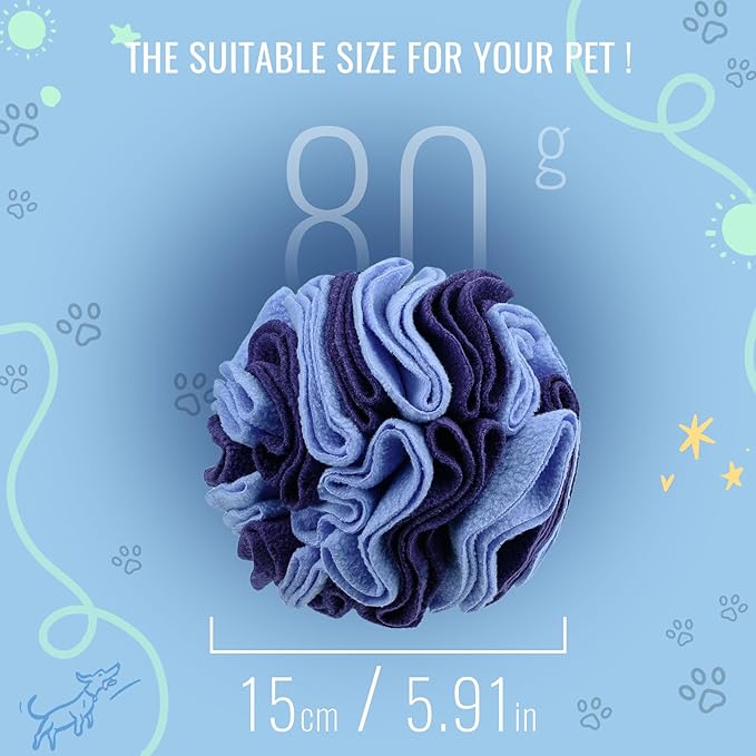 Pet Snuffle Ball, Puzzle Sniffing Interactive Dog Ball for Blind Dogs Training Stress Relief Dog Enrichment Toys Treat Machine Washable (15cm, Gradient Purple)-Mewly Pet