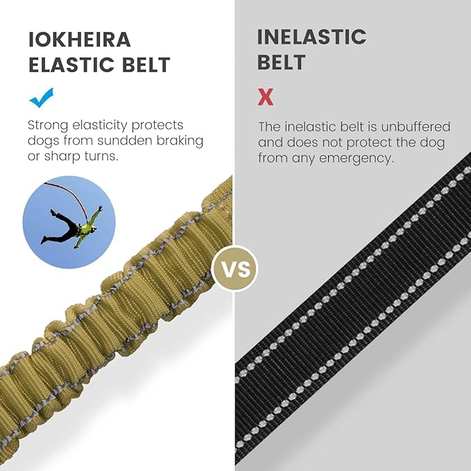 IOKHEIRA Dog Seat Belt 3-in-1 Car Harness for Dogs Adjustable Safety Seatbelt for Car Durable Nylon Reflective Bungee Fabric Tether with Clip Hook Latch & Buckle, Swivel Zinc Alloy Carabiner Green-Mewly Pet