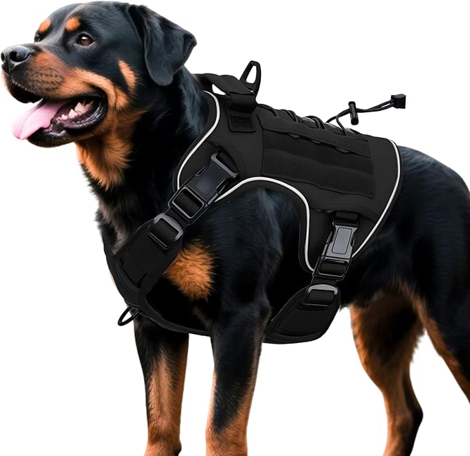 Heavy-Duty Tactical Dog Harness for Large Dogs, No Pull Adjustable Reflective Pet Vest with Molle System, K9 Military-Grade Control for Service Training, Outdoor & 10+ Breeds, Black, X-Large-Mewly Pet