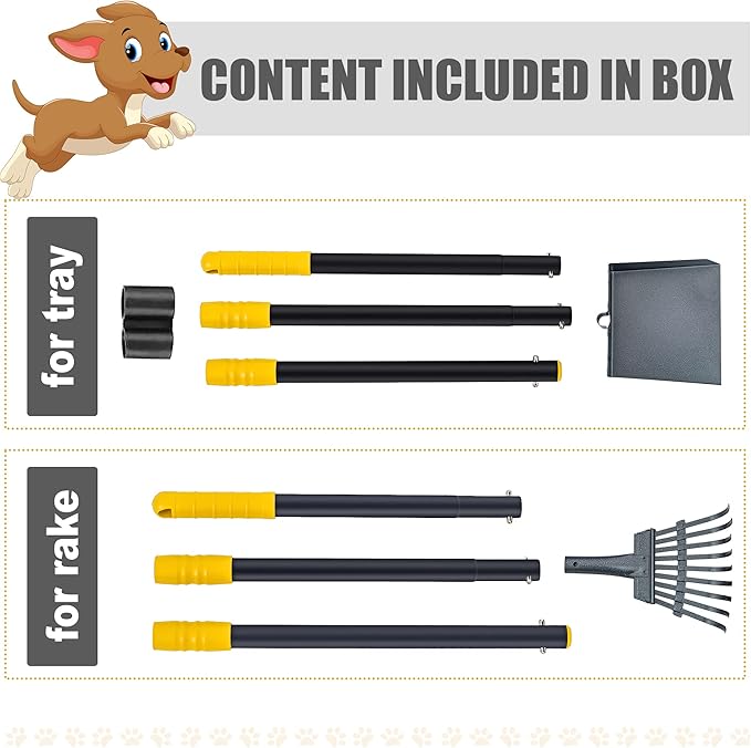 Niubya Pooper Scooper for Dogs, Metal Poop Scooper Tray and Rake Set with Adjustable Long Handle, Dog Pooper Scooper for Pet Waste Removal-Mewly Pet
