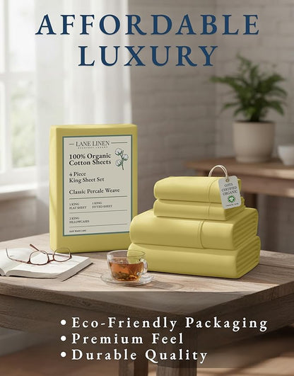 LANE LINEN 100% Organic Cotton King Bed Set, Soft & Comfy Luxury Hotel Feel Crisp Percale Weave, Machine Washable Mercerized Cotton Bedding Sets & Collections King Size- Cocoon