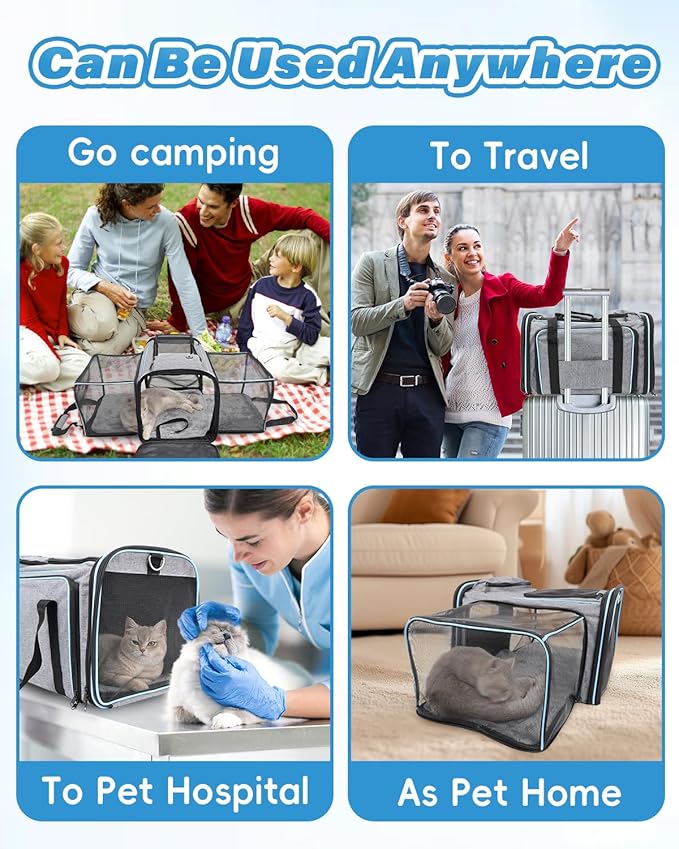 Expandable Travel Pet Bag, Scratch-Resistant Breathable Mesh, Crossbody&Tote Design, Durable&Spacious, Pet Carrier with High-Visibility Windows, Easy-Cleaning Fabric, Removable Soft Pad&Shoulder Strap-Mewly Pet