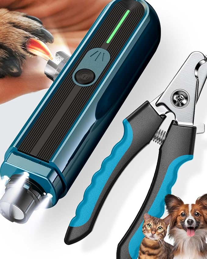 Super Powerful Dog Nail Trimmers, Dog Nail Clipper and Dog Nail Grinder Combo, Ultra Quiet, 3 Speeds, 4 Bright Lights, with Travel Lock, for Small, Meddium and Large Dogs, Cats, Small Animals-Mewly Pet