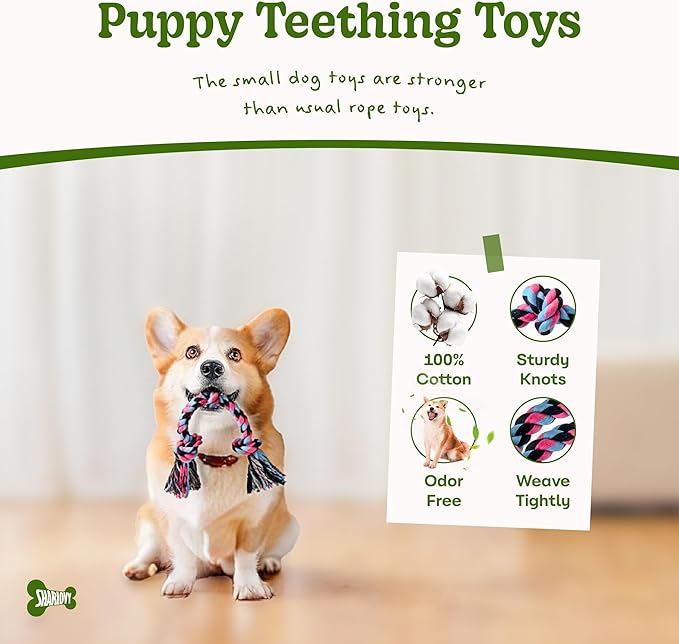 SHARLOVY Puppy Rope Toy, Dog Rope Toy for Small Dogs, Puppy Teething Toys, Cotton Interactive Tug of War Dog Toy for Puppies Boredom, Dog Chew Toys for Aggressive Chewers Small Breed-Mewly Pet