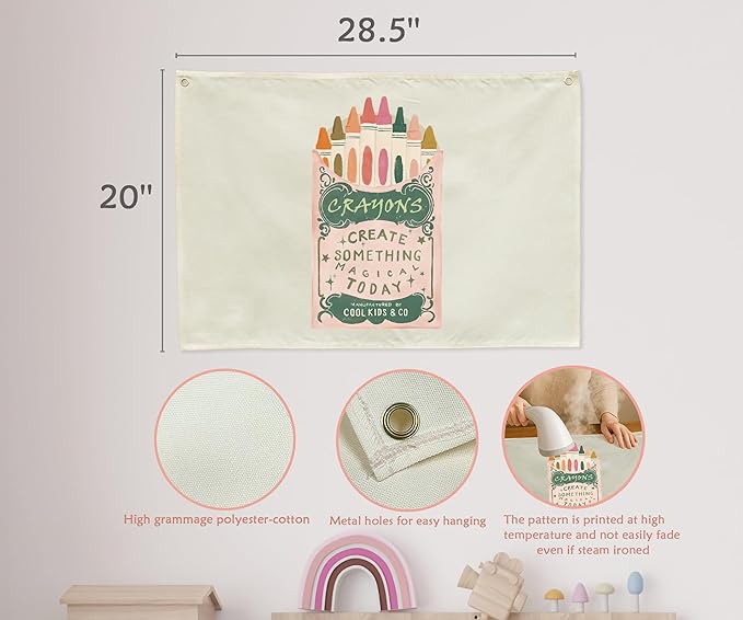 Kids Painting Training Rectangular Canvas Banner Flag Sign Poster Wall Decor Gift for Boys Girls,Practice Drawing Room Essential Gallery Nursery Classroom Playroom Wall Decor-Crayons Box Theme