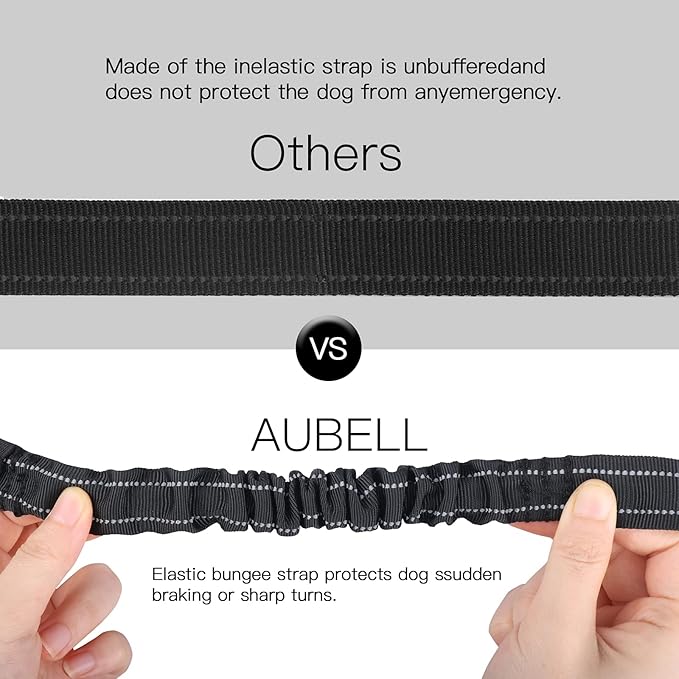 AUBELL Dog Seat Belt for Car,2 Pack Set 3-in-1 Adjustable Reflective Bungee Heavy Duty Dog Car Harness Tether with Clip Hook Latch & Buckle,Swivel Zinc Alloy Carabiner,Black+Black-Mewly Pet