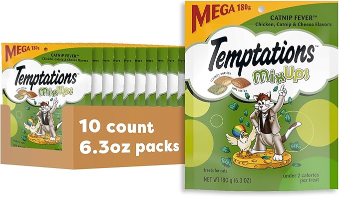 Temptations MixUps Catnip Fever Flavor Crunchy and Soft Cat Treats, 6.3 oz. Pouch (Pack of 10)-Mewly Pet