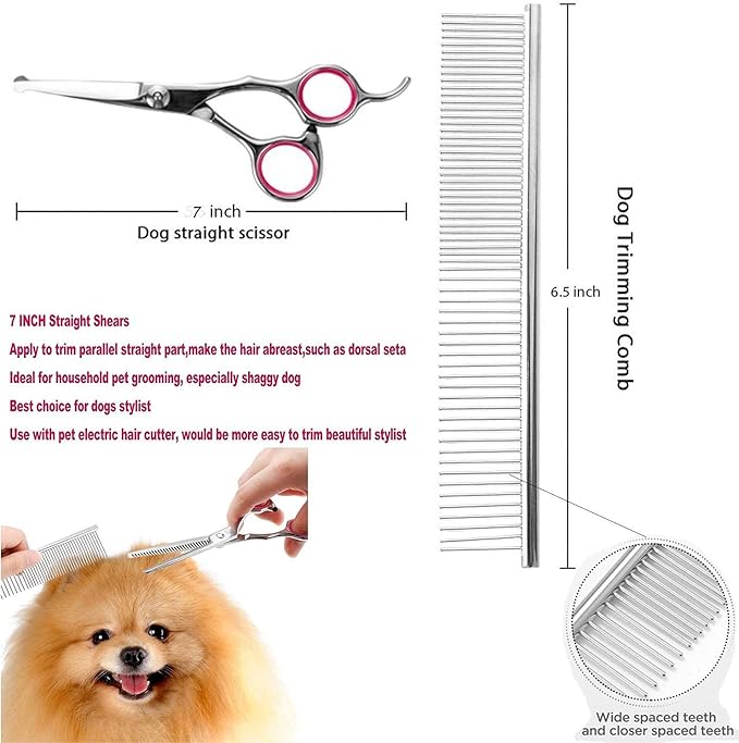 Pet Grooming kit, Professional Rechargeable Cordless Dog Grooming Clippers Kit Low Noise Electric Hair Trimming Clippers Set with Comb Guides, Stain Steel Scissors, Nail Kits and Popular groomi-Mewly Pet