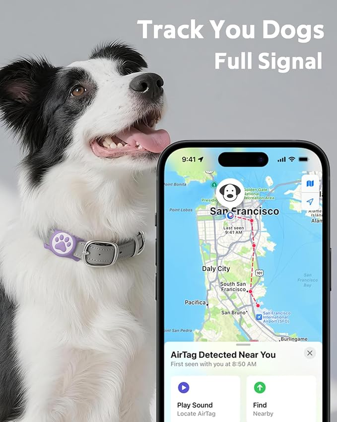 IP68 Waterpoof Dog Airtag Holder, Stretchy Silicone Full Body Covered Apple Air Tag Holder for Dog Cat Collar Fit All Width Collar (Purple, 1 Pack)-Mewly Pet