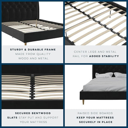 Novogratz The Her Majesty Upholstered Bed, Queen, Black Velvet