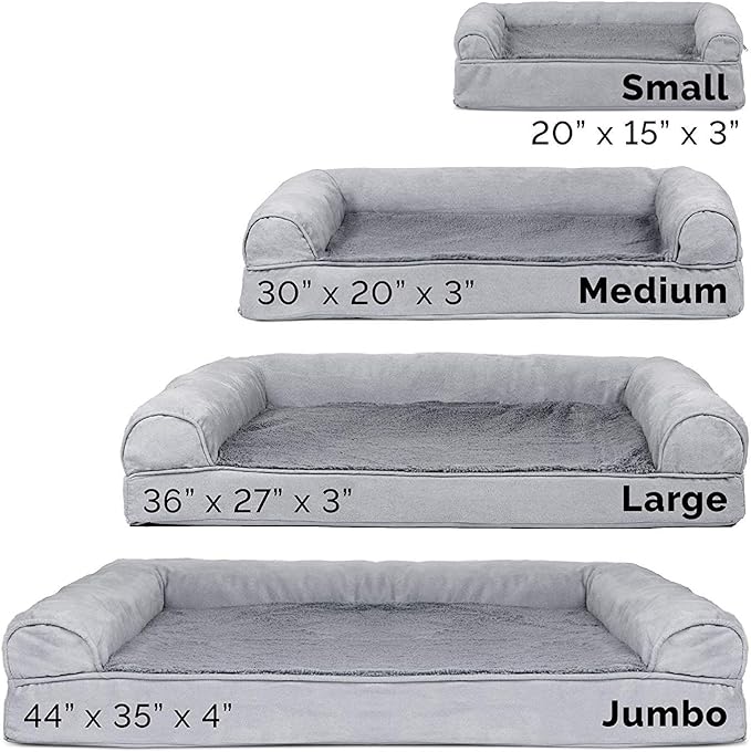 Furhaven Cooling Gel Dog Bed for Large Dogs w/ Removable Bolsters & Washable Cover, For Dogs Up to 95 lbs - Plush & Suede Sofa - Gray, Jumbo/XL-Mewly Pet