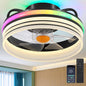Flush Mount Ceiling Fan with Light - Small Low Profile Ceiling Fan,13" RGB Dimmable LED Bladeless Ceiling Fans, Modern Enclosed LED-RGB Ambient Light for Bedroom, Kids Room, Party