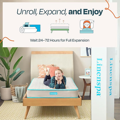 Linenspa 6 Inch Mattress - Firm Feel - Bonnell Spring with Foam Layer - Mattress in a Box - Youth or Kids Bed - Guest Bedroom - Durable and Breathable Support - Affordable - Twin XL Size