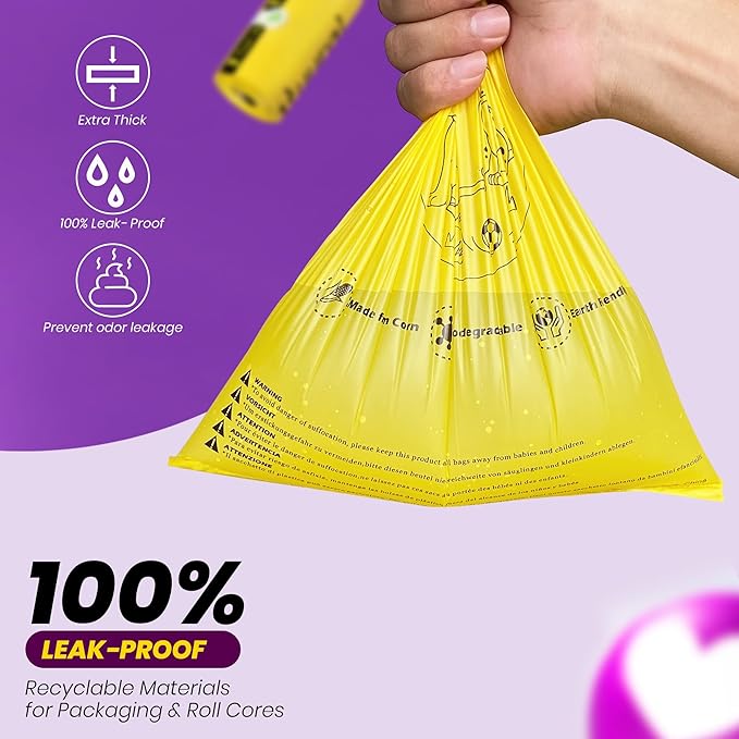 Dog Poop Bags-150 Counts with Holder (10 Rolls), Biodegradable Poop Bags, Eco-friendly and Easy to Open, Thick Dog Waste Bags (Yellow)-Mewly Pet
