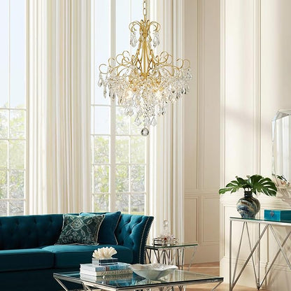 WUZUPS Crystal Chandelier 5-Light Pendant Ceiling Light Modern Lighting Fixture for Dining Room Hallway Bedroom Kitchen Bathroom, H 22.4" x W 18.3", E12 Base, Gold