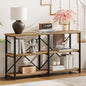 BON AUGURE Console Tables for Entryway, Industrial Sofa Table Behind Couch, 3 Tier Hallway Table for Foyer, Horizontal Bookshelf for Living Room (55 Inch, Vintage Oak)