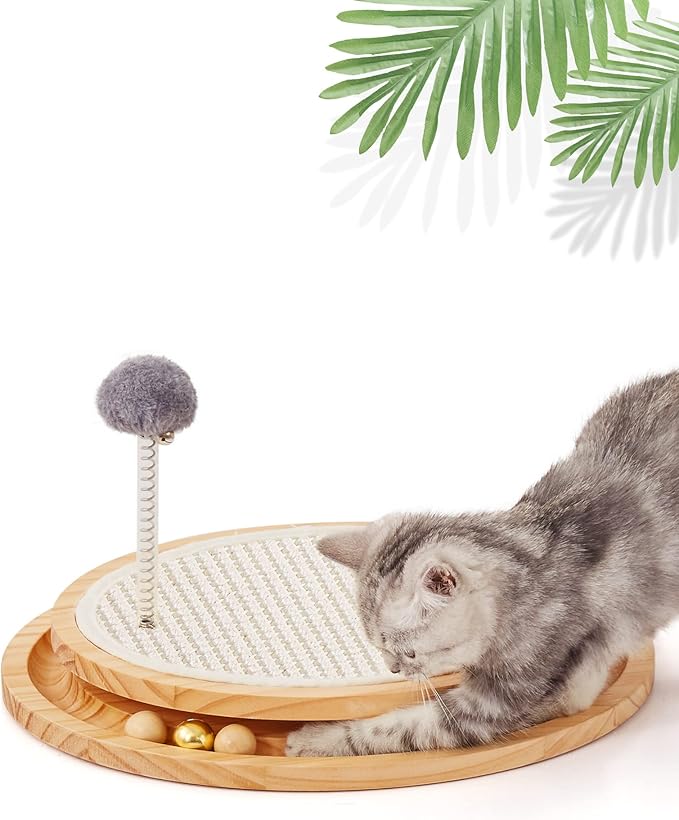Cat Scratcher, Cat Natural Sisal Scratching Pad, Kitten Interactive Toy with Ball Track Spring Ball for Chasing Hunting Mental Physical Exercise Puzzle-Mewly Pet