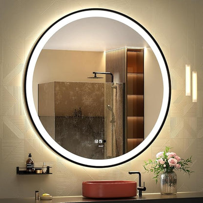 LED Sensor Mirror, 40 inch Round Human Body Induction, Black Framed Vanity Mirror, Illuminated Dimmable Anti Fog IP44 Waterproof Bathroom Wall Mounted Blacklit Mirror with Lights