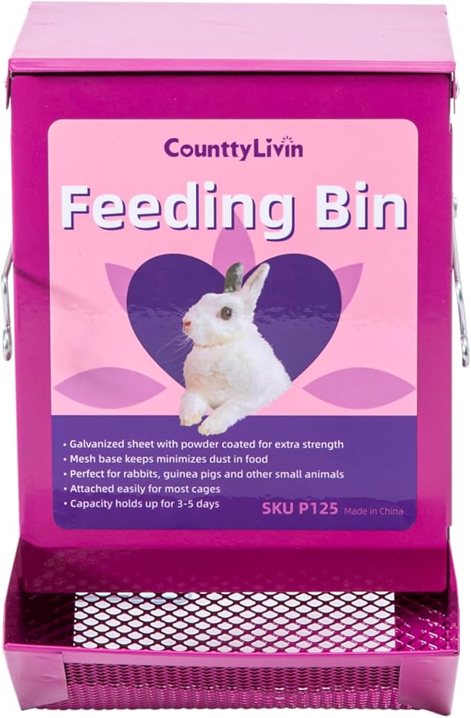 Metal Small Animal Feeder with Lid, Heavy Duty Feeder, Large Capacity Food Dispenser, Great for Rabbits, Guinea Pigs, Chinchillas and Other Small Animals. (4.6 inch, Purple)-Mewly Pet