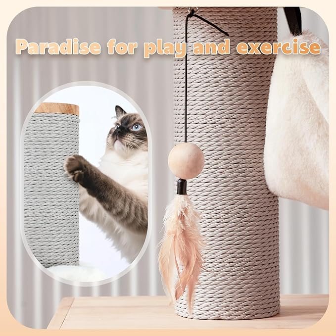 63-inch Modern Cat Tree, Luxury Cat Tower with Scratching Post, Unique Cat Condo with Hammock, Heavy Duty Kitty Climbing Tree for Indoor Cat, Wooden Kitty House for Small Medium Large Cats-Mewly Pet