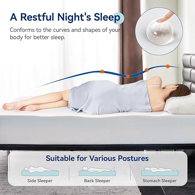 Amazon Basics Memory Foam Mattress, Soft Plush Feel, 10 Inch, Queen, White/Grey