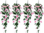 RECUTMS 4PCS Artificial Rose Vine Hanging Plants Fake Flower Outdoor Flowers UV Resistant for Indoor Outside Garden Porch Window Box Home Wedding Farmhouse (Pink)