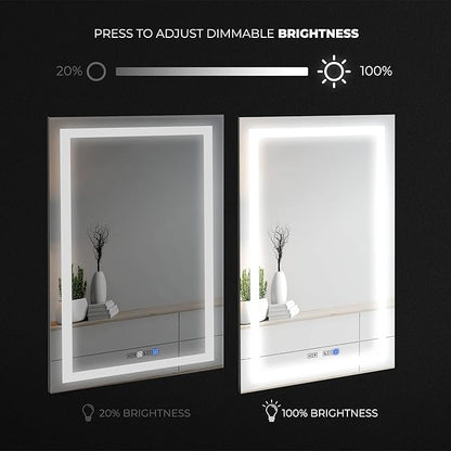 Fab Glass and Mirror LED Mirror 36x48 Inches, Led Bathroom Mirror with Lights Front and Backlit Anti-Fog Memory Brightness, Three Color Options Frameless Wall Mounted Bathroom Vanity Mirror