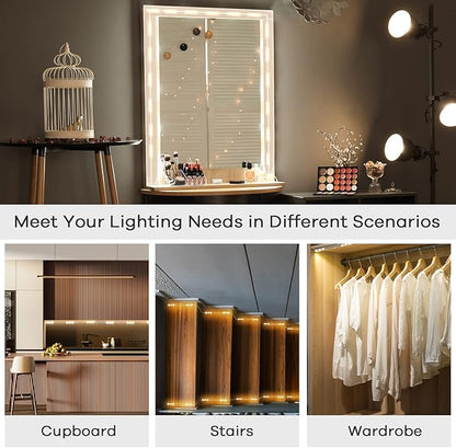 Consciot LED Vanity Lights for Mirror, Hollywood Style Strip, Adjustable Color & Brightness, USB Cable, Dimmable Makeup Stick on Table Dressing Room, White