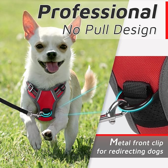 Eagloo Small Dog Harness No Pull, Service Vest with Reflective Strips and Control Handle, Adjustable and Comfortable for Easy Walking, No Choke Pet Harness with 2 Metal Rings, Red, XS-Mewly Pet