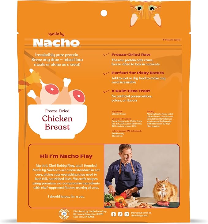 Made by Nacho Freeze-Dried Chicken Breast Meal Topper, Mixer or Treat 3.5oz | High Protein, Pure Chicken Ingredients | Premium Cage-Free Chicken Breast | Crunchy Texture-Mewly Pet