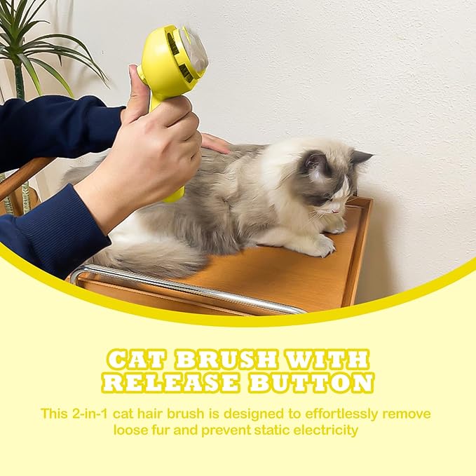 Cat Brush for Shedding - Pet Hair Removal Comb with Water Tank, Steam Brush, Cat Bath Brush, Dog Brush - Yellow-Mewly Pet