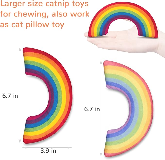 Cat Toys Rainbow Pillows, Catnip Toys for Indoor Cats Kitten, Soft and Durable, Interactive Cat Nip Chew Teeth Toy Kitty Kicker Toys 2 Pack-Mewly Pet
