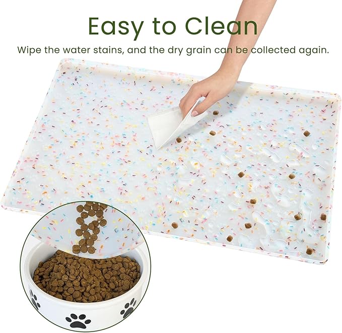 Ptlom Dog Food Mat Anti-Slip Dog Bowl Mats for Food and Water, Waterproof Pet Placemat Prevents Messy Spill to Floor, Silicone Puppy Feeding Tray for Small, Medium and Large Dogs Cats-Mewly Pet