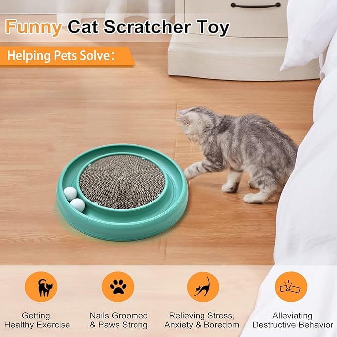 Interactive Cat Ball Track Toy for Indoor Cats, Cat Scratching Board & Exercise Set for Bored Indoor Adult and Kitten Mental & Physical Stimulation, with Spare Ball to Prevent Loss (Green)-Mewly Pet