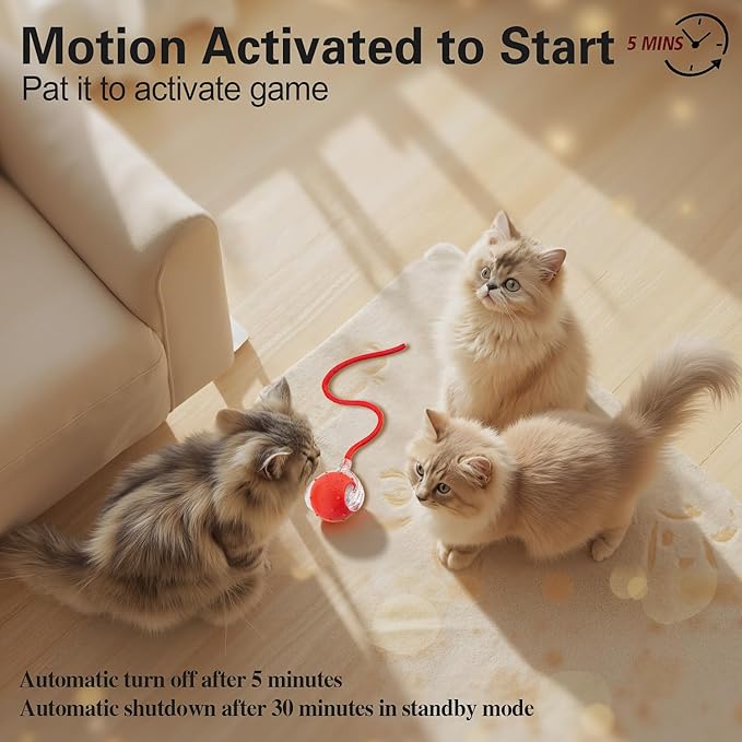 Red & Green Interactive Cat Toy Ball Combo – Automatic Agile Moving Cats Toys with 4 Tail Accessories, Bird Chirping & Motion Activated, Kitten Balls for Multi-Cat Households-Mewly Pet